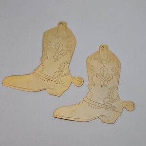 2 Vintage Gold Cowboy Boots Christmas Holiday Ornaments